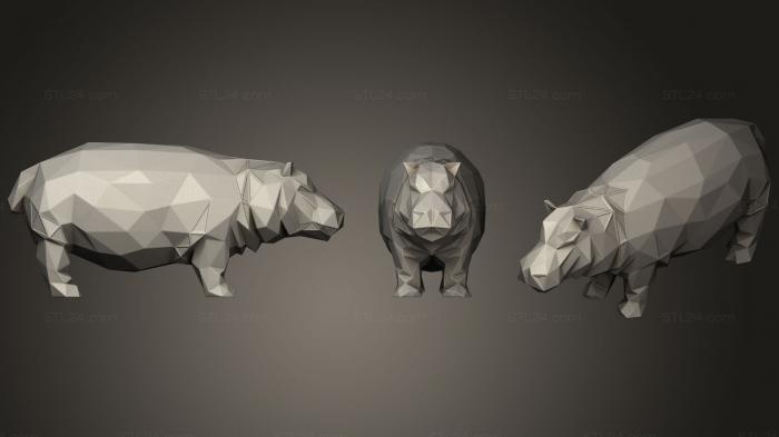 Статуэтки животных (Параметрический полигональный бегемот, STKJ_1335) 3D модель для ЧПУ станка