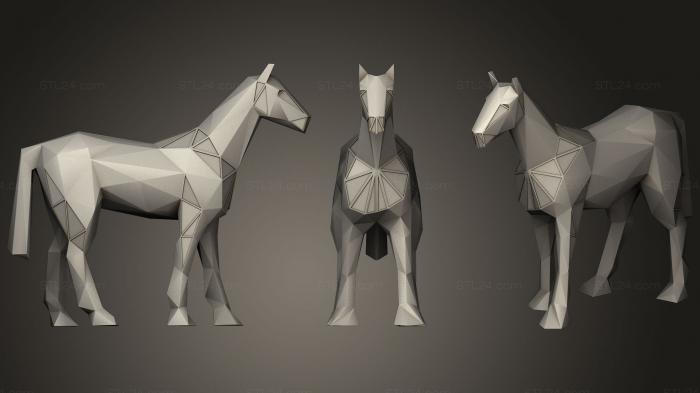 Статуэтки животных (Параметрическая Многоугольная лошадь, STKJ_1336) 3D модель для ЧПУ станка