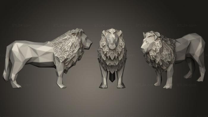 Статуэтки животных (Параметрический Полигональный Лев, STKJ_1340) 3D модель для ЧПУ станка