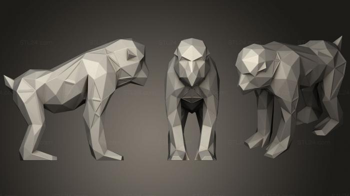 Статуэтки животных (Параметрическая Полигональная обезьяна, STKJ_1342) 3D модель для ЧПУ станка