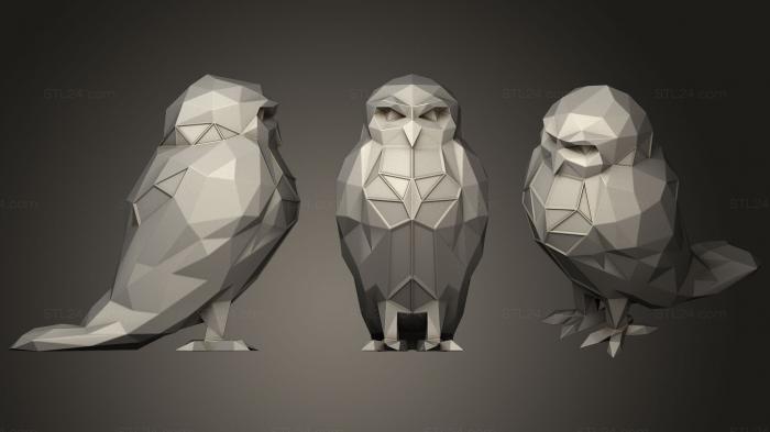 Animal figurines (Polygonal Owl Parametric, STKJ_1344) 3D models for cnc