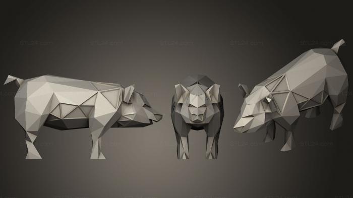 Статуэтки животных (Полигональная Свинья Параметрическая, STKJ_1349) 3D модель для ЧПУ станка