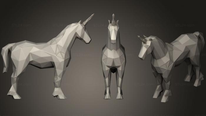 Animal figurines (Polygonal Unicorn Parametric, STKJ_1364) 3D models for cnc