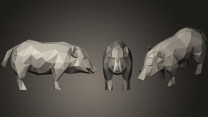 Animal figurines (Polygonal Wild Boar Parametric, STKJ_1366) 3D models for cnc