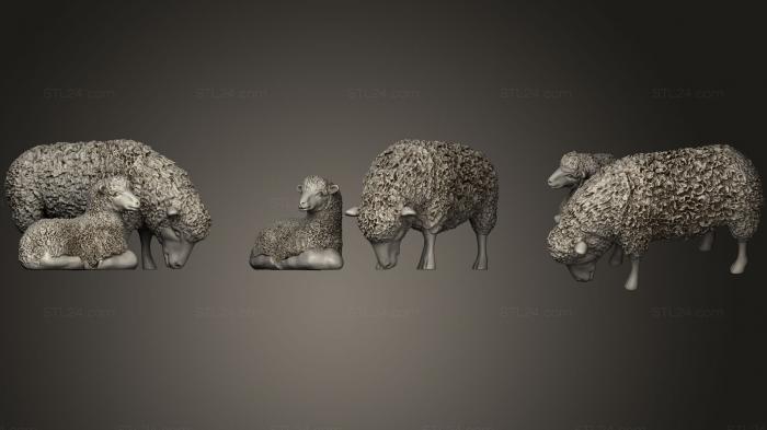 Статуэтки животных (Пастух и овцы.4, STKJ_1459) 3D модель для ЧПУ станка