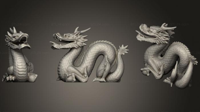Статуэтки животных (Стэнфордский дракон с плоским основанием, STKJ_1499) 3D модель для ЧПУ станка