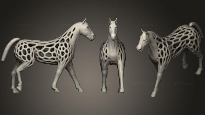 Animal figurines (Voronoi Style Horse Wall Thickness 2 Mm, STKJ_1607) 3D models for cnc
