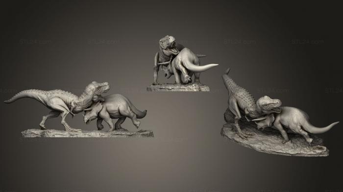 Статуэтки животных (Трикс борется с трицератопсом, STKJ_1817) 3D модель для ЧПУ станка