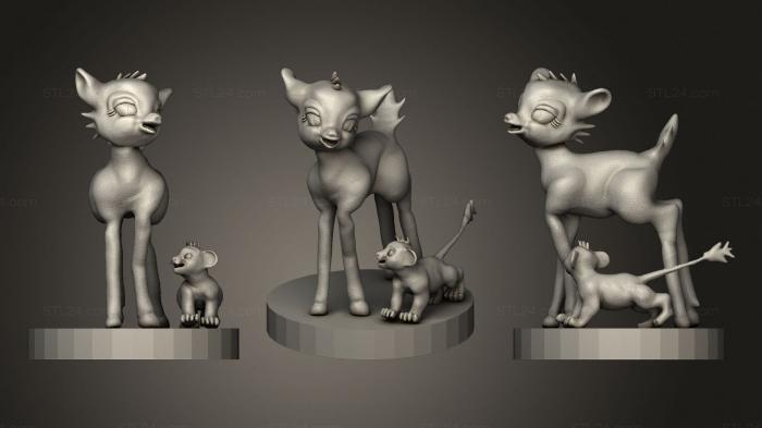Статуэтки животных (Бэмби и Симба, STKJ_1897) 3D модель для ЧПУ станка