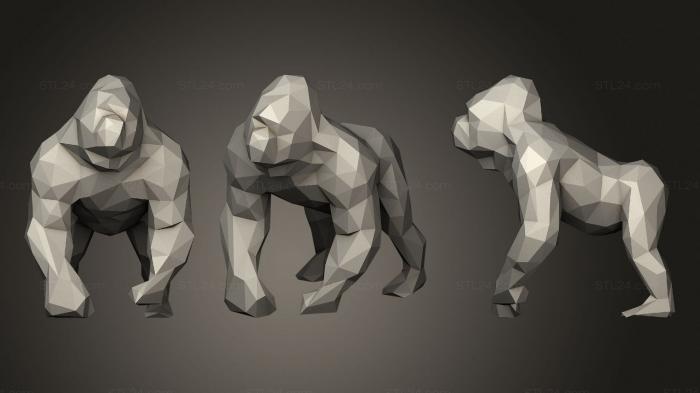 Animal figurines (Gorilla Low poly, STKJ_2233) 3D models for cnc