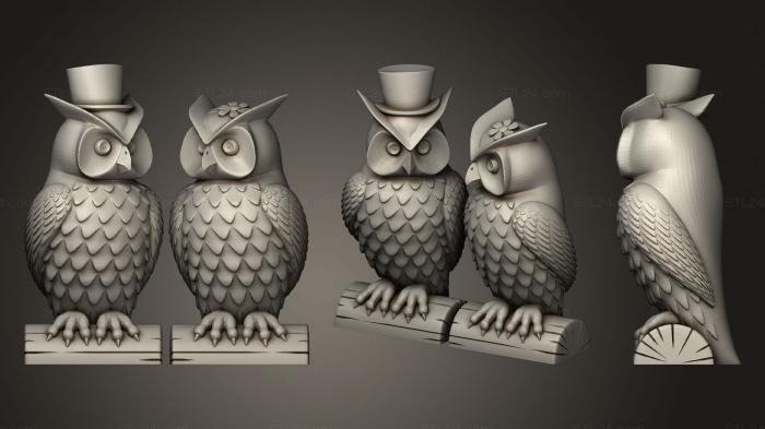 Animal figurines (His And Her Owls (Makerware Friendly!), STKJ_2255) 3D models for cnc