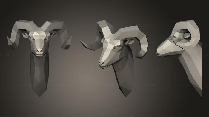 Статуэтки животных (Трофей с Низкополигональной Головой Барана, STKJ_2327) 3D модель для ЧПУ станка