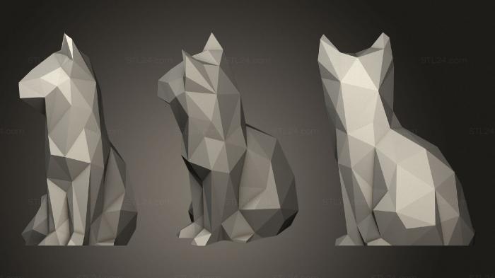 Статуэтки животных (Низкополигональный Сидящий Кот!, STKJ_2328) 3D модель для ЧПУ станка