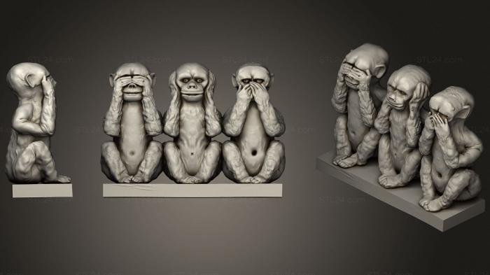 Animal figurines (Monkeys Hear See Silent, STKJ_2361) 3D models for cnc