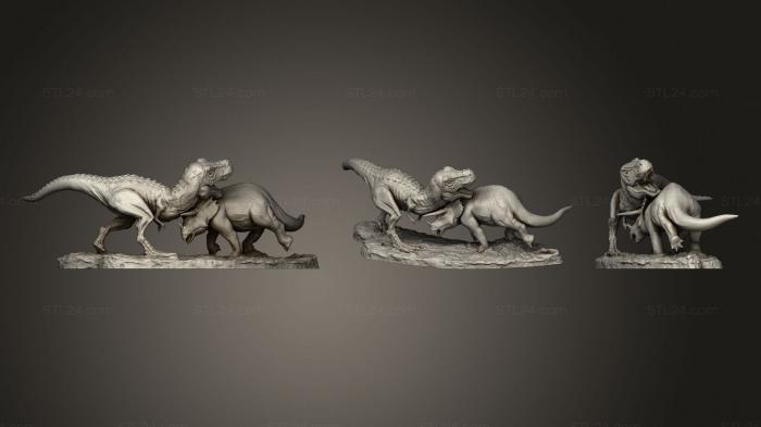Animal figurines (Trex fighting Triceratops, STKJ_2543) 3D models for cnc