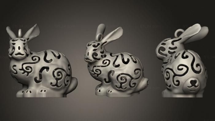 Статуэтки животных (Кролик с отверстиями, STKJ_2549) 3D модель для ЧПУ станка