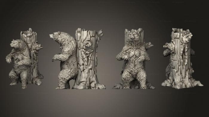 Animal figurines (Grizzly Bear Tree Stump Large, STKJ_2863) 3D models for cnc