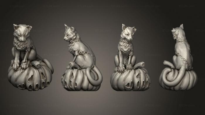 Animal figurines (Stiches zombie cat jack o lantern, STKJ_3123) 3D models for cnc