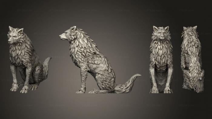 Статуэтки животных (Зимний Волк Сидит Большой, STKJ_3187) 3D модель для ЧПУ станка