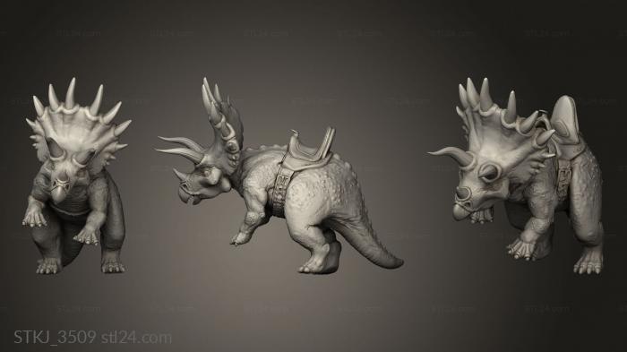 Animal figurines (Beasts Triceratops Attack Saddle Back, STKJ_3509) 3D models for cnc