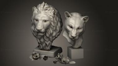 Animal figurines (Bust Lion and Lioness, STKJ_3625) 3D models for cnc