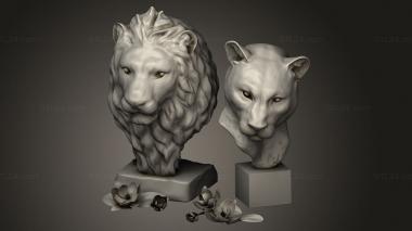 Animal figurines (Bust Lion and Lioness, STKJ_3626) 3D models for cnc