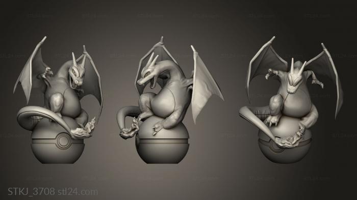 Animal figurines (charizard on ball flat, STKJ_3708) 3D models for cnc