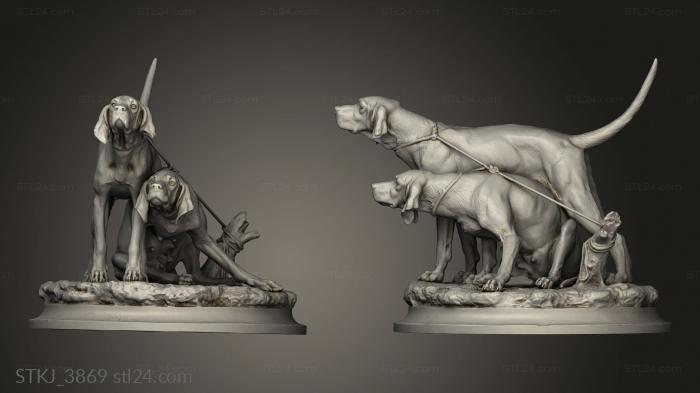 Animal figurines (Deux chiens meute lattache Georges Lucien Vacossin, STKJ_3869) 3D models for cnc