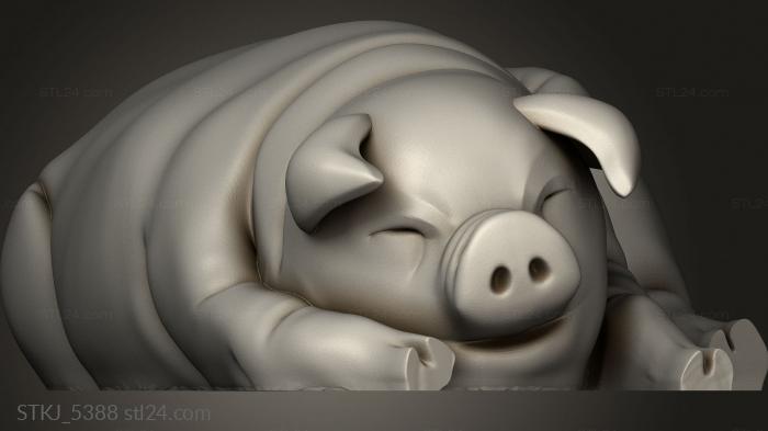 Animal figurines (Townsfolk Pig Laid, STKJ_5388) 3D models for cnc