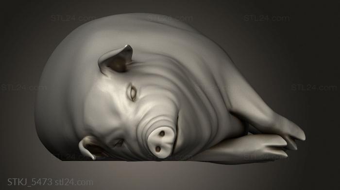Animal figurines (Village Animal Pig Lying, STKJ_5473) 3D models for cnc