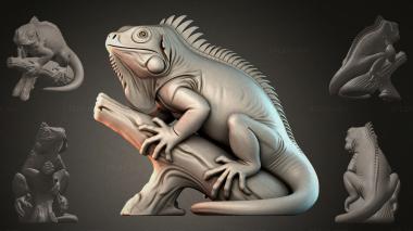 Animal figurines (Iguana on a branch, STKJI_000247) 3D models for cnc
