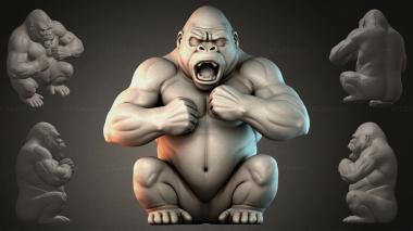 Animal figurines Sculpture of an aggressive gorilla 3d model