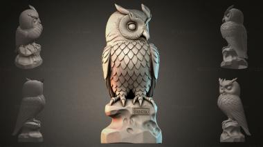 Фигурки животных (Сова с раскрытыми крыльями на постаменте, STKJI_001880) 3D модель для ЧПУ станка