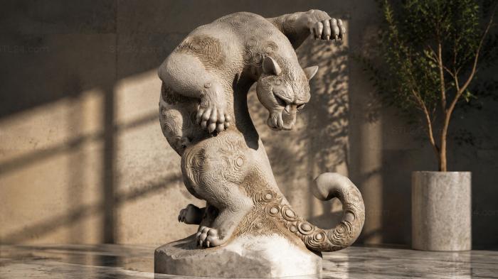 Sculpture of a mythical dragon-like head with a decorative spiral 3d STL model