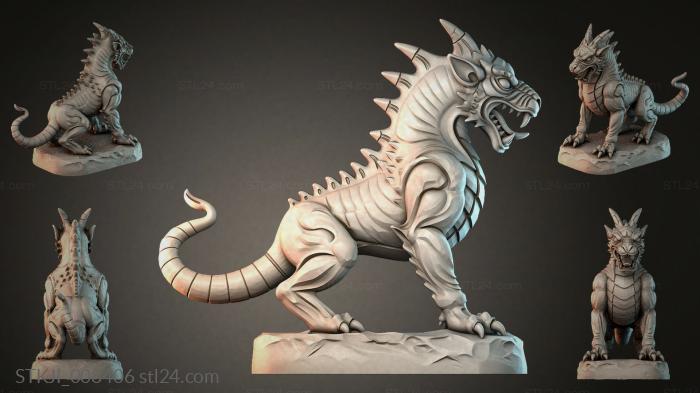 A dragon-like creature with spikes and a curved tail 3d STL model