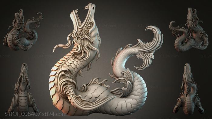 Animal figurines (Chinese dragon with fluttering wings and tail, STKJI_008407) 3D models for cnc