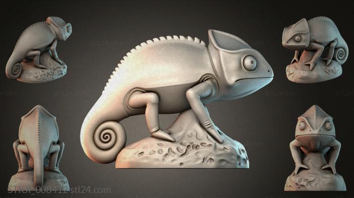 Chameleon on a branch with a curved tail 3d STL model