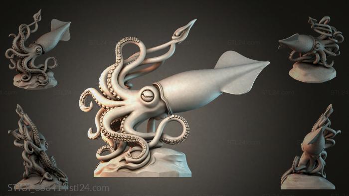 Octopus with fluttering tentacles and a sail 3d STL model