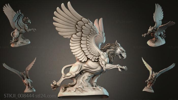 Winged lion with spread wings on a pedestal 3d STL model