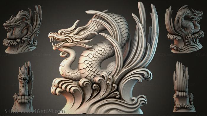 Oriental dragon with wavy base 3d STL model