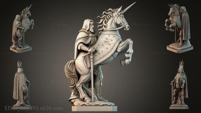 A warrior on a rearing horned horse with a sword 3d STL model