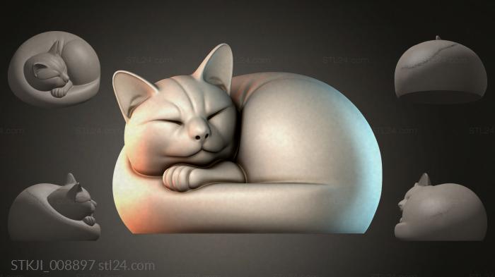 Sleeping cat with a rounded body for 3D printing 3d STL model