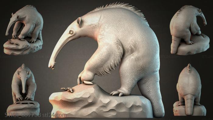 Aardvark anteater sculpture on a rock 3d STL model