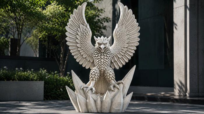 Eagle with outstretched wings on a rocky base 3d STL model