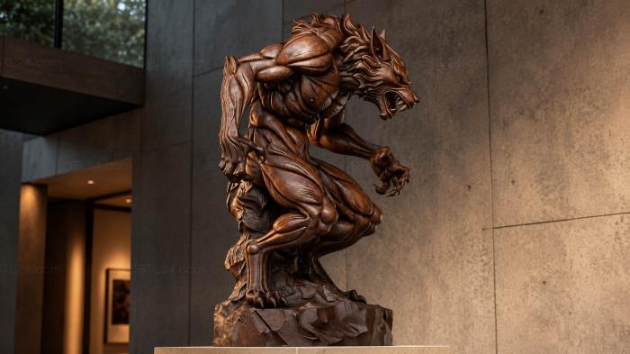 Muscular wolf on hind legs figurine 3d STL model