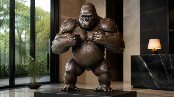 Muscular Gorilla in a Fighting Stance 3d STL model