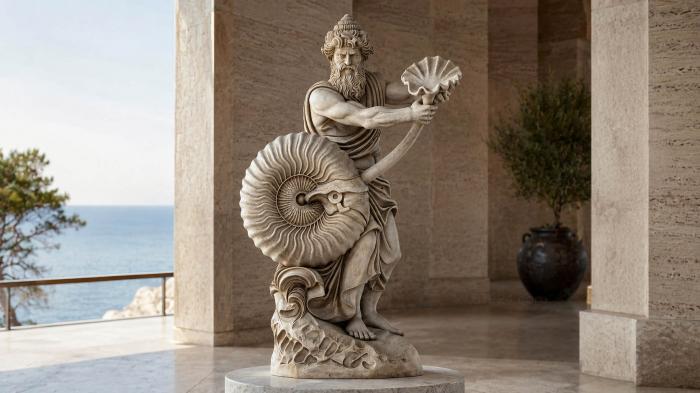Poseidon with a shell and a sea lion 3d STL model