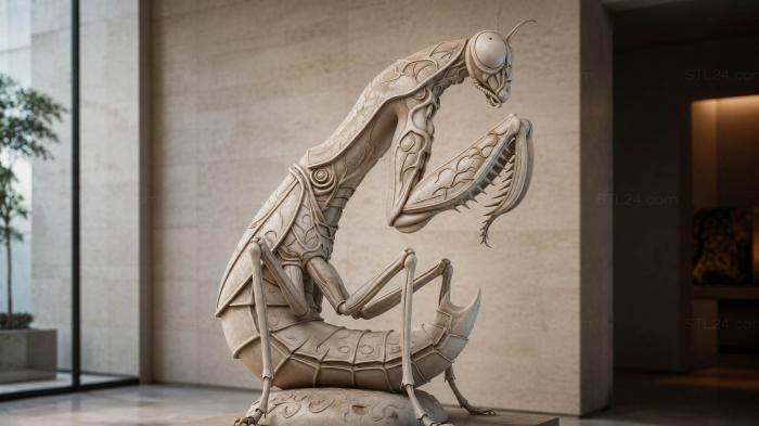 STL model kit of insects - praying mantis, fly, beetle for milling 3d STL model