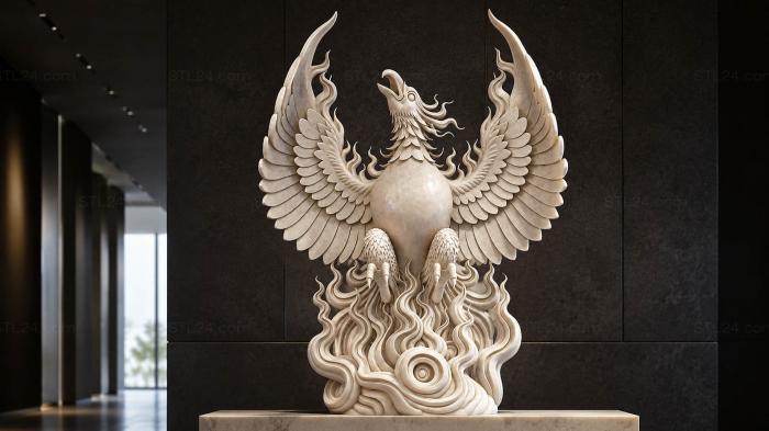 A griffin with outstretched wings and a curly mane 3d STL model