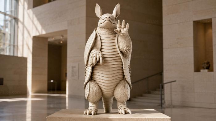 Armadillo in a fighting pose with a raised paw 3d STL model